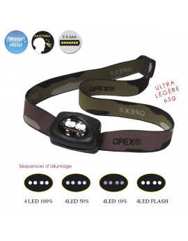 Lampe frontale 4 leds CREE militaire